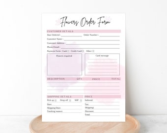 PRINTABLE FLORIST ORDER Form, Editable Flowers Order Form Template, Florist Business Order Sheet, Flowers Order Tracker Document