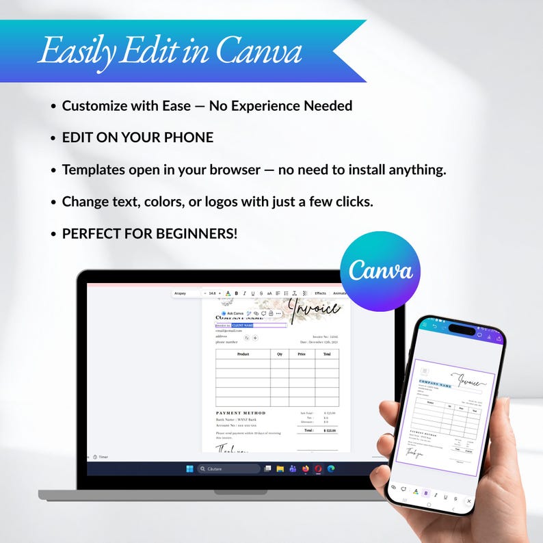 Editable event planner business templates designed for Canva allowing users to customize event planning forms, contracts, invoices, and client documents easily from phone or computer with no design experience required for wedding planners and event planning businesses.