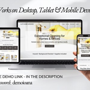 Fully responsive cleaning service website template shown on desktop, tablet, and mobile. Optimized for mobile booking and professional presentation across devices. Ideal Squarespace website for cleaning companies targeting local residential and commercial clients.