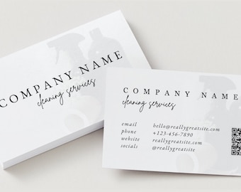 Cleaning Service Business Card Template: Editable QR Code Design