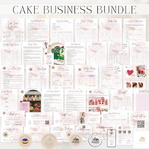 CAKE BUSINESS BRANDING Kit – bewerkbare canva-sjablonen: logo, bestelformulier, factuur, prijslijst, onderhoudskaart, flyer en visitekaartjes