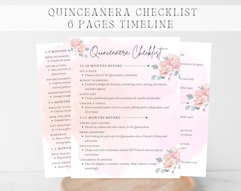 QUINCEANERA CHECKLIST. Printable Quinceañera Timeline. Quinceanera Planner Template, Quinceañera To Do List, Quinceanera Preparation List