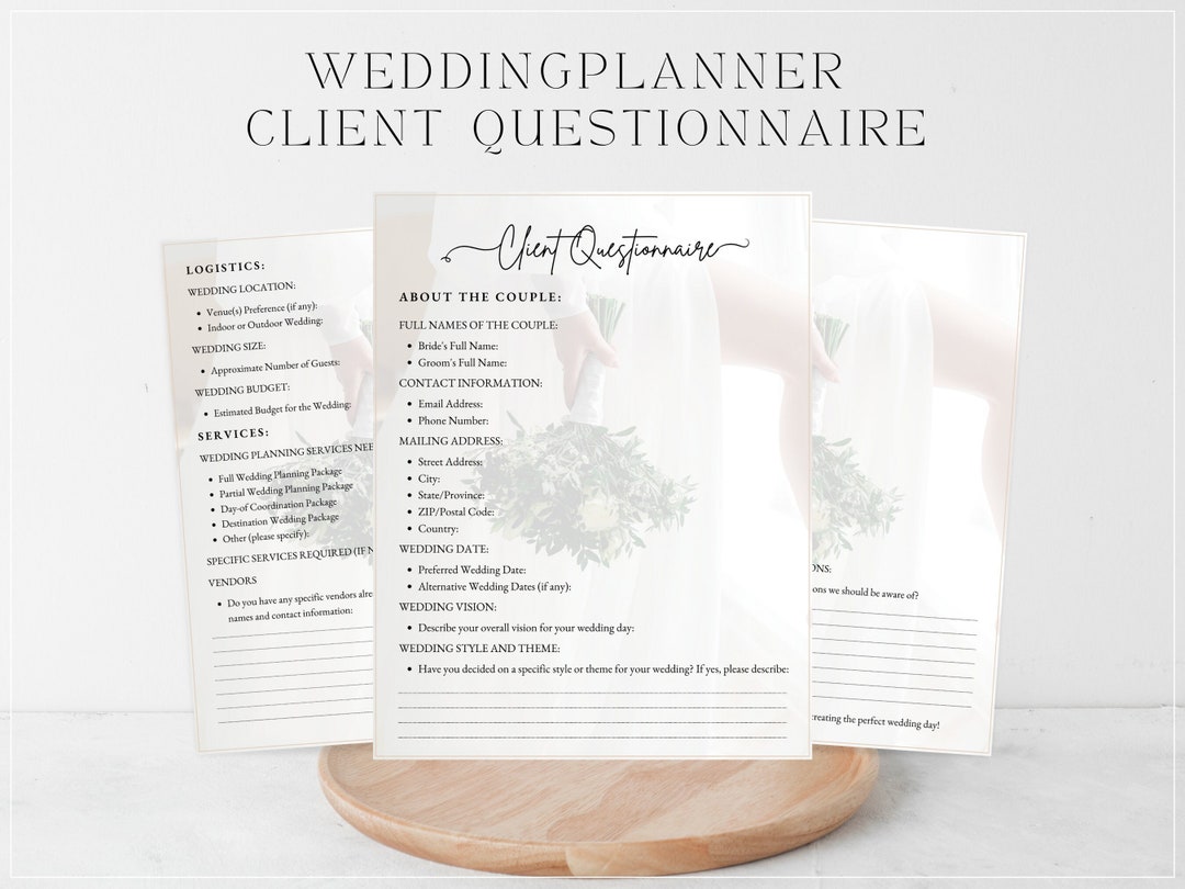 WEDDING QUESTIONNAIRE, Wedding Planner Questionnaire Template, Bride WEDDING QUESTIONNAIRE, Wedding Planner Questionnaire Template, Bride
