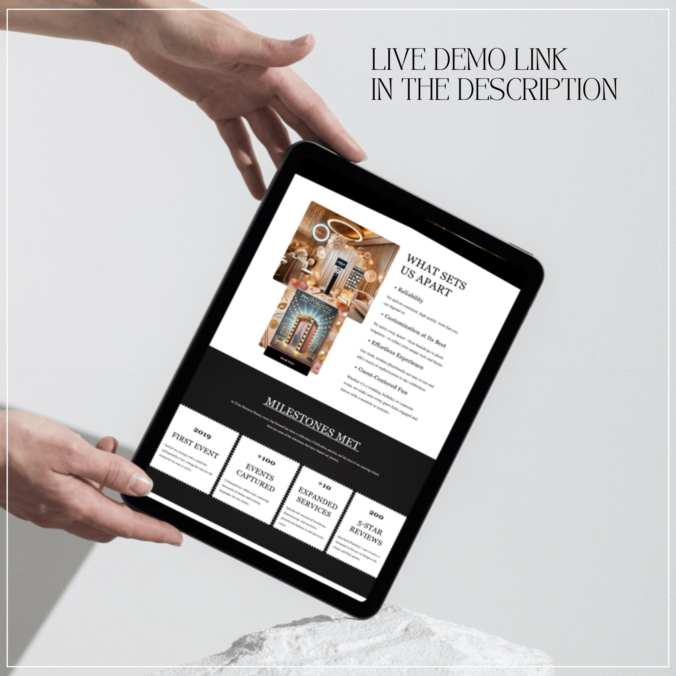 PHOTOBOOTH WEBSITE TEMPLATE. 360 Photo Booth Squarespace Template