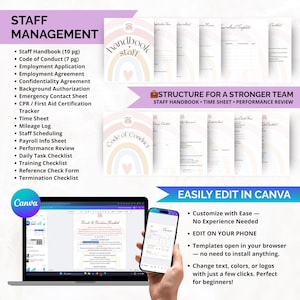 Staff management templates for daycare centers including handbook, scheduling, time sheets, and agreements