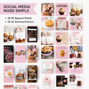 Instagram post and Instagram story templates for bakeries, featuring soft pastel bakery aesthetic. Designed to promote specials, menu items, and branding for home bakers and small cake shops