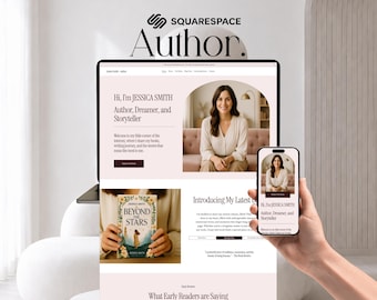 MODELLO DI SITO WEB PER AUTORI – Design Squarespace modificabile per scrittori, romanzieri e autori autopubblicati / Sito web per autori ottimizzato per dispositivi mobili