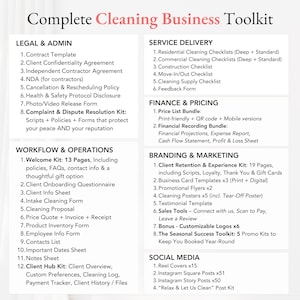 Digital cleaning business kit for solo entrepreneurs including marketing templates, legal docs, and welcome packet for clients