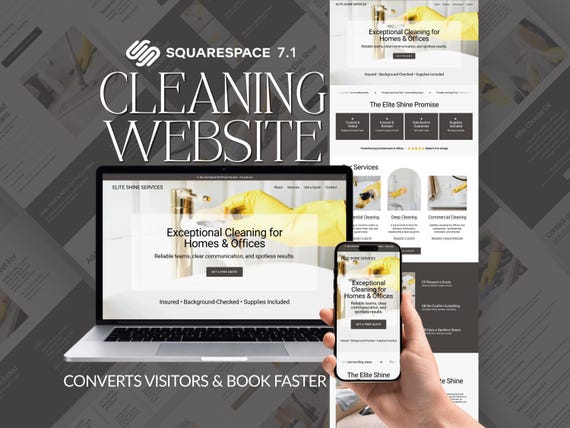 Cleaning Company Website Template: Editable Cleaning Service Squarespace Design