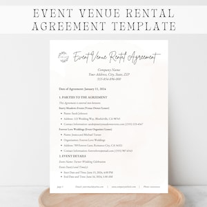 VENUE RENTAL CONTRACT. Event Venue Rental Agreement. Wedding Venue Contract Template. Party Venue Rental Form. Venue Reservation Form