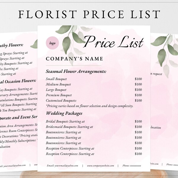 Florist Price List Etsy UK