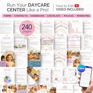 DAYCARE FORMS & Business Plan Bundle – Editable Canva Templates for Childcare Providers, Policies, Contracts, Handbooks and Logo Design