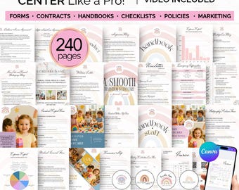 MODULI PER ASILO NIDO e pacchetto di business plan: modelli Canva modificabili per fornitori di servizi di assistenza all'infanzia, politiche, contratti, manuali e progettazione di loghi