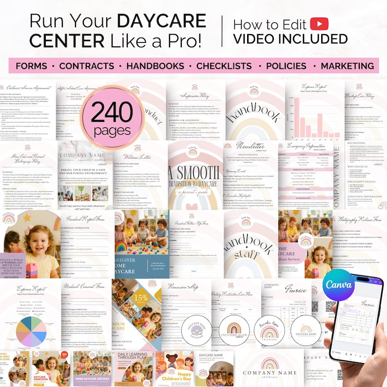 Complete daycare business forms bundle with editable templates for licensing, parent communication, and admin tasks