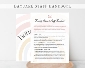 DAYCARE EMPLOYEE HANDBOOK. Editable Childcare Staff Handbook Template. Daycare Policies. Childcare Employee Policies. Employee Benefits