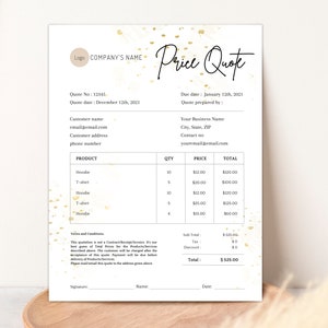 EDITABLE QUOTE TEMPLATE, Price Quotation Canva Template, Small Business Price Offer Document, Printable Price Estimate Template