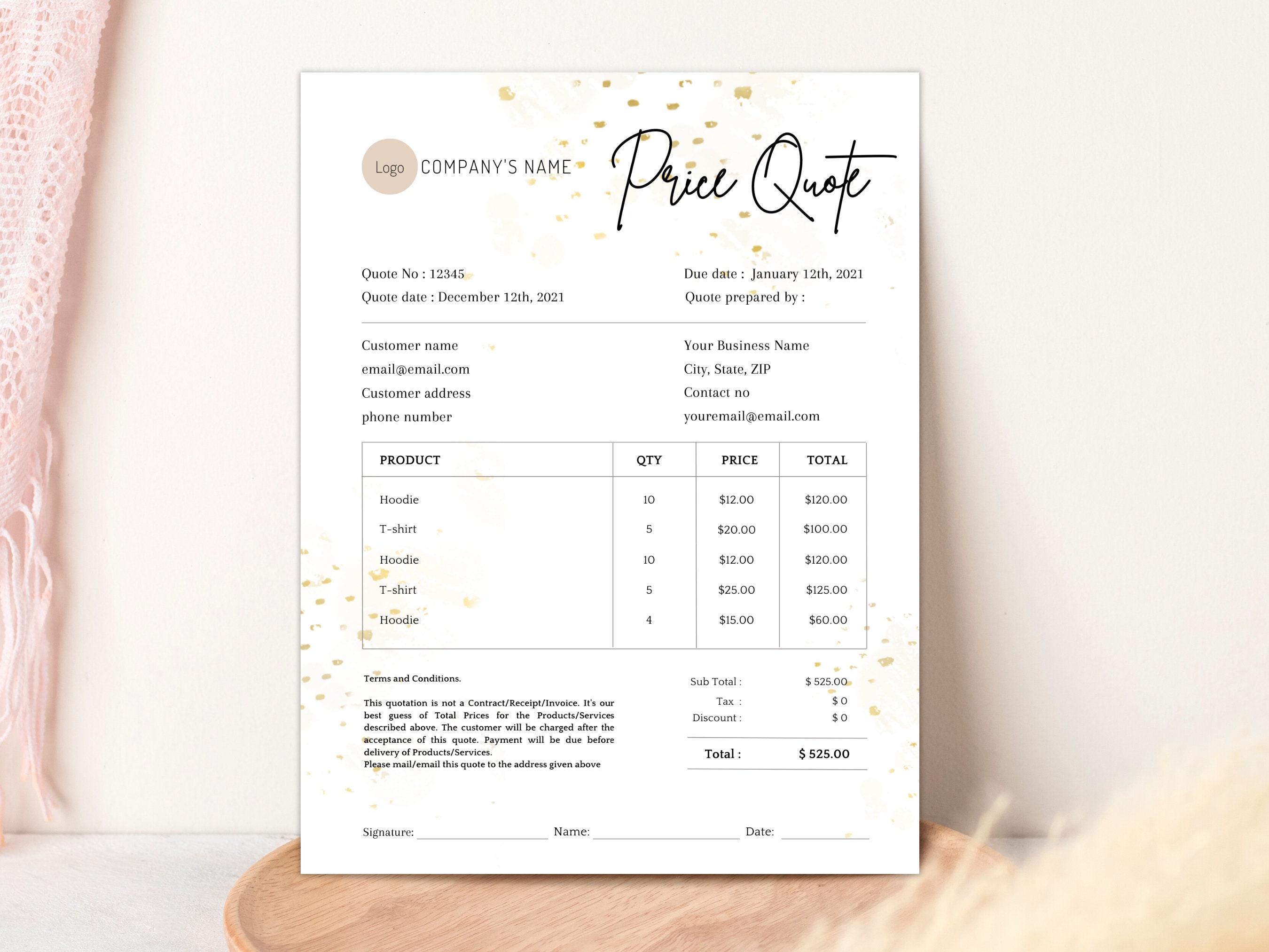 EDITABLE QUOTE TEMPLATE Price Quotation Canva Template Small Etsy