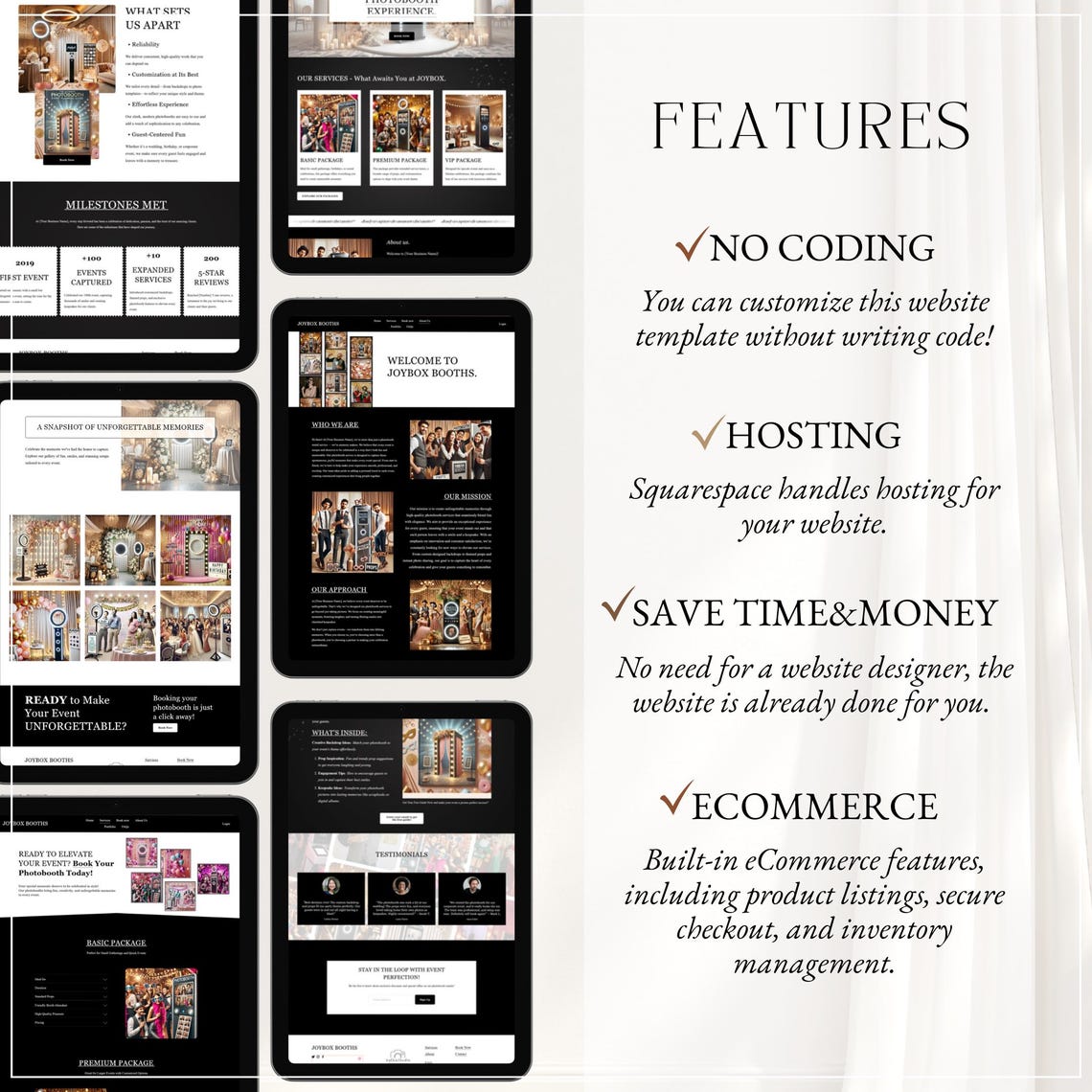 PHOTOBOOTH WEBSITE TEMPLATE. 360 Photo Booth Squarespace Template