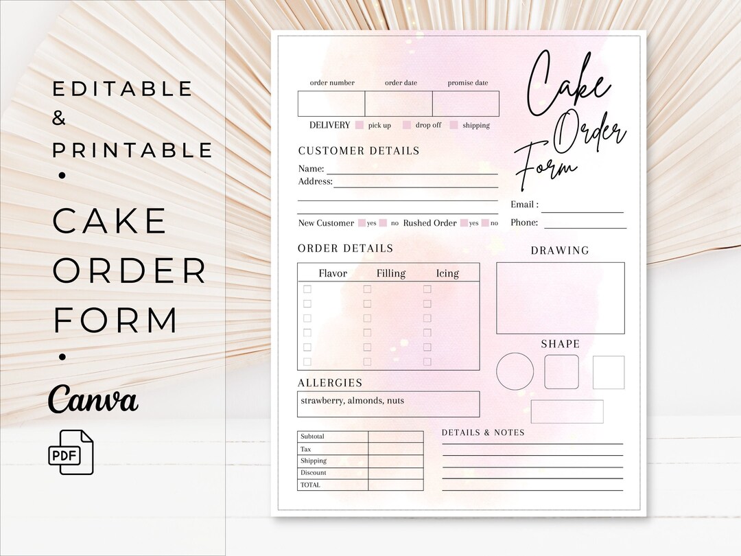CAKE ORDER FORM Printable Cake Order Form Template Editable - Etsy