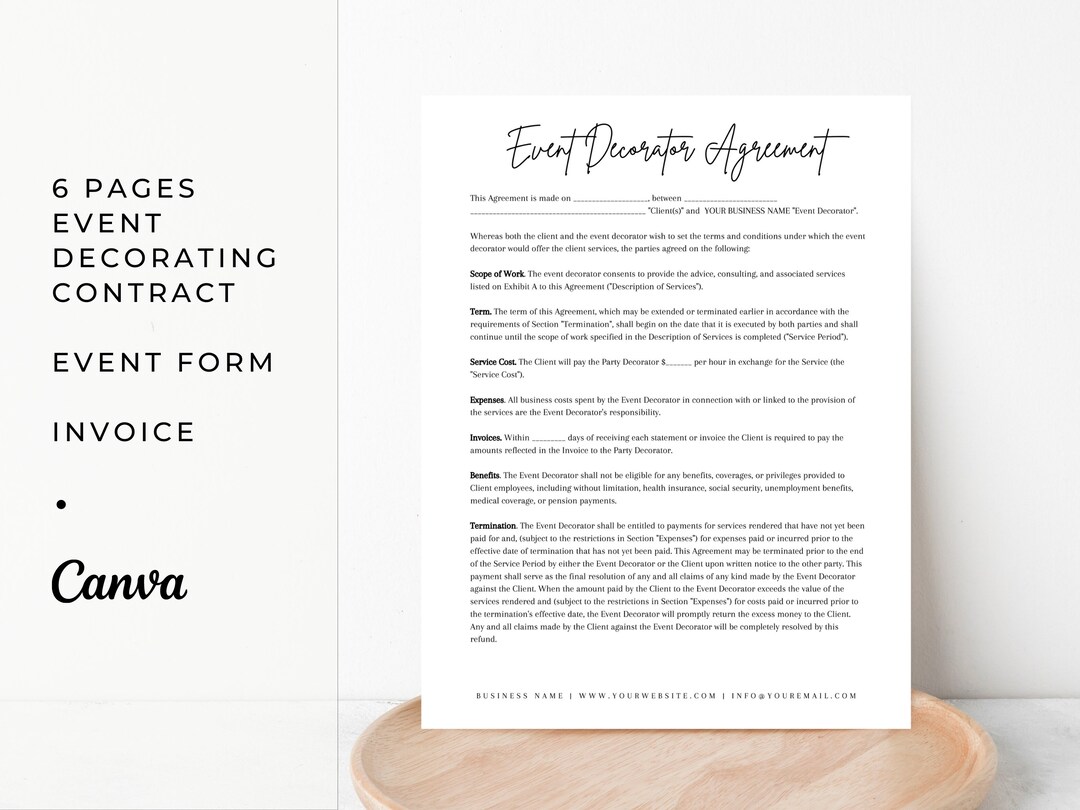 EVENT DECORATOR CONTRACT Template Event Décor Contract - Etsy