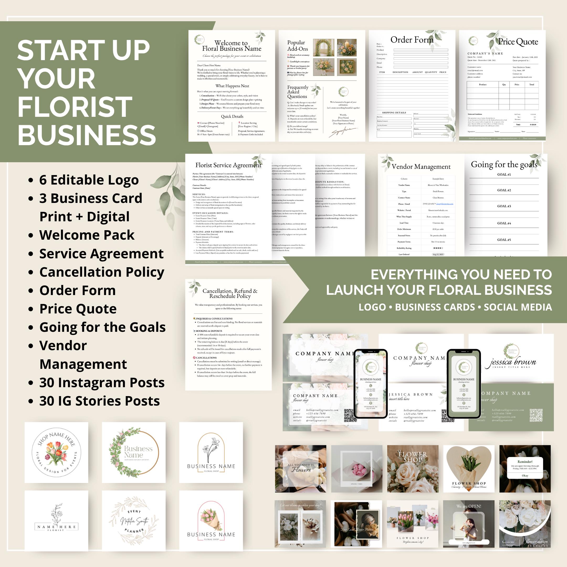 FLORIST TEMPLATES BUNDLE – Business Card, Logo Design, Order Form ...