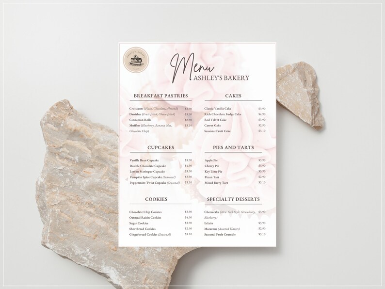 An image displaying a Bakery Price List Template, designed to help manage and showcase bakery products. This digital product image showcases a Price List Template Bakery, catering to the specific needs of bakeries and cake shops.