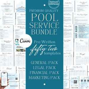 POOL SERVICE BUSINESS Bundle – Editable Canva Cleaning Forms, Service Agreement, Invoice, Checklist & Templates for Pool Companies