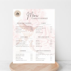 BÄCKEREI PREISLISTE, Preisliste Vorlage Bäckerei, Bäckerei Menüvorlage mit Logo, Preisliste Menü für Bäckerei, Kuchen Preisliste Vorlage Canva
