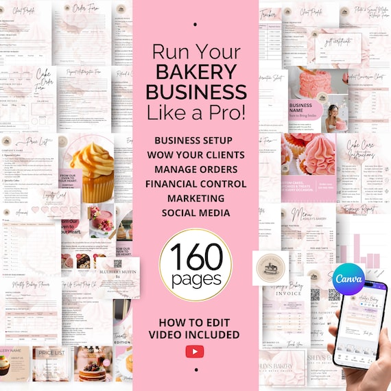 BAKERY BUSINESS FORMS – Editable Canva Templates for Cake Order Forms, Pricing Sheets, Invoices, and Bakery Business Documents