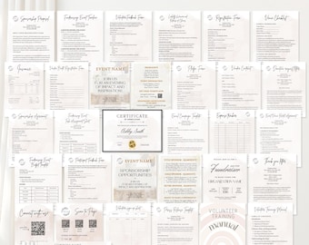 Paquete de formularios de recaudación de fondos: plantillas editables de Canva para eventos de recaudación de fondos de organizaciones sin fines de lucro, patrocinio, volantes, entradas e invitaciones.