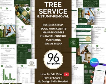 TREE SERVICE BUSINESS Bundle - Bearbeitbare Stump Griding Canva-Vorlagen, Baum entfernen Service-Vereinbarung, Kostenvoranschlag, Logo & Flyer-Vorlage