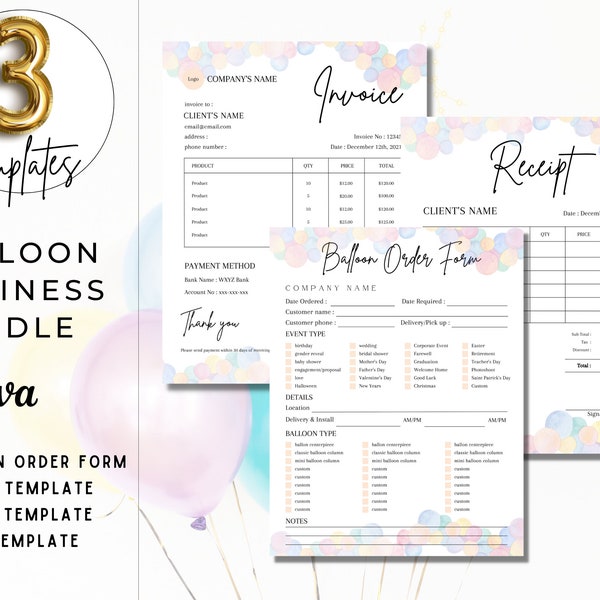 Invoice Template for Balloon Business Etsy