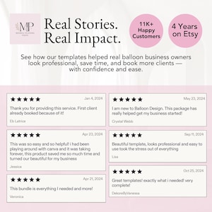 Complete balloon business bundle with editable Canva templates for balloon pricing, welcome packet, order forms, client intake, social media posts, flyers, invoices, and marketing materials—perfect for balloon decorators, party stylists, and event planners to streamline and grow their balloon business.