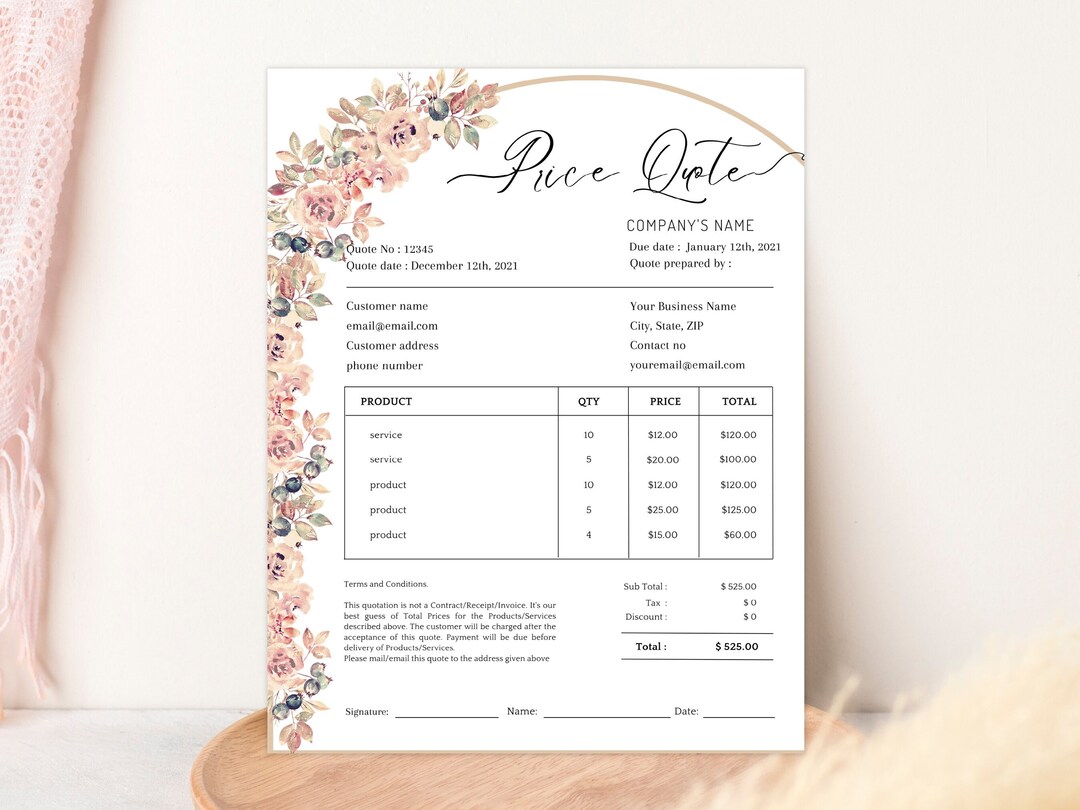 Editable PRICE QUOTATION Template – Canva Estimate Form for Small ...