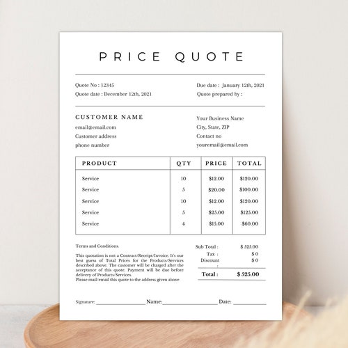 PRICE QUOTE TEMPLATE Editable Quotation Sheet Canva Template Etsy