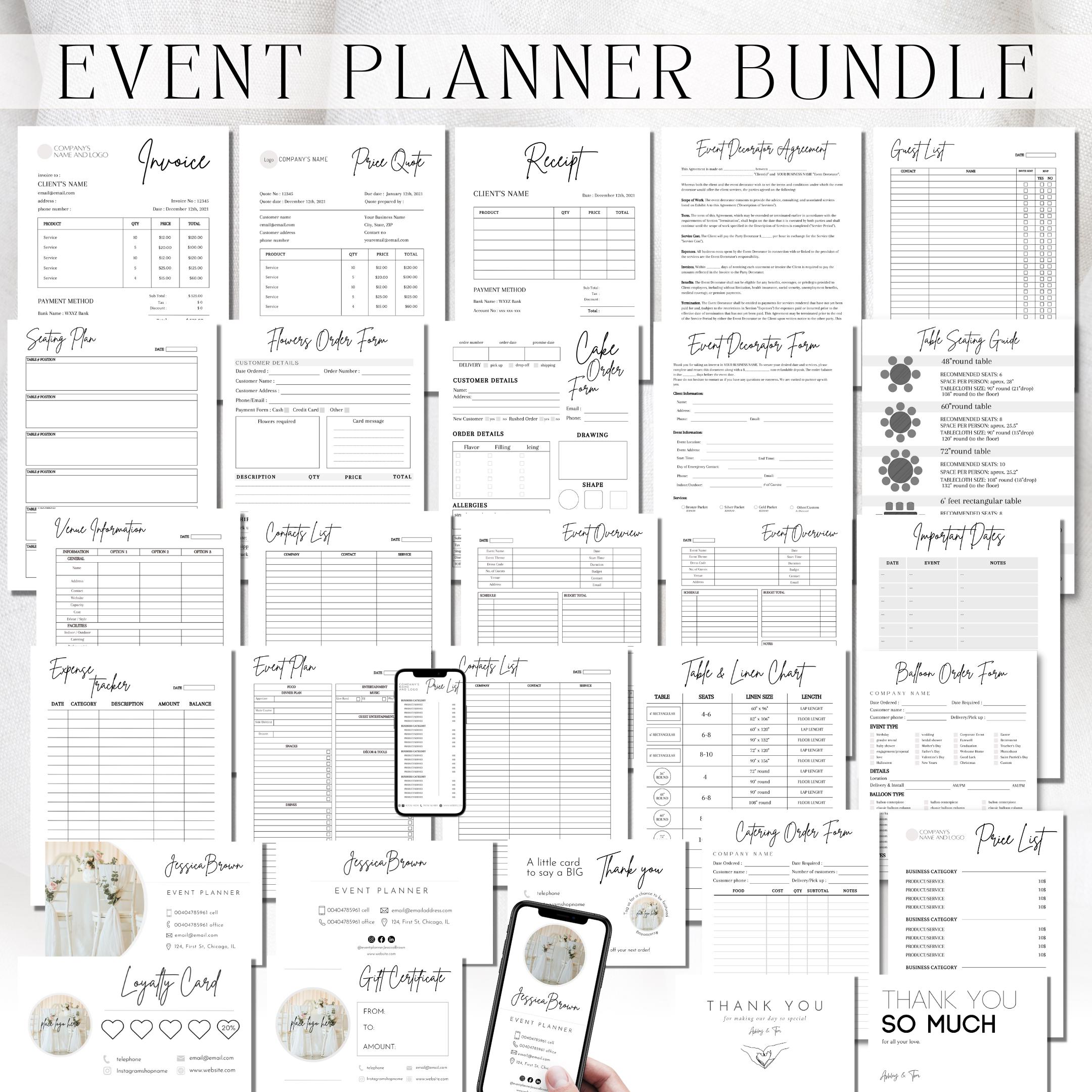 Wedding & Event Planning Kit – Editable Canva Forms, Vendor Checklist, Budget Sheet and Seating Charts for Planners and Day-Of Coordinators