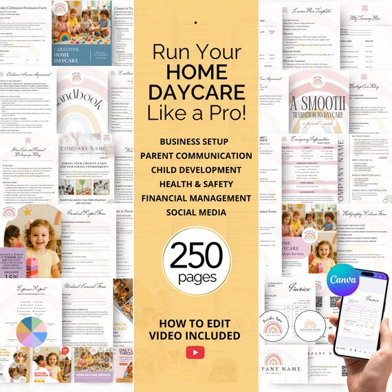 EDITABLE HOME DAYCARE Forms: In-Home Childcare Template Bundle (Canva Template)
