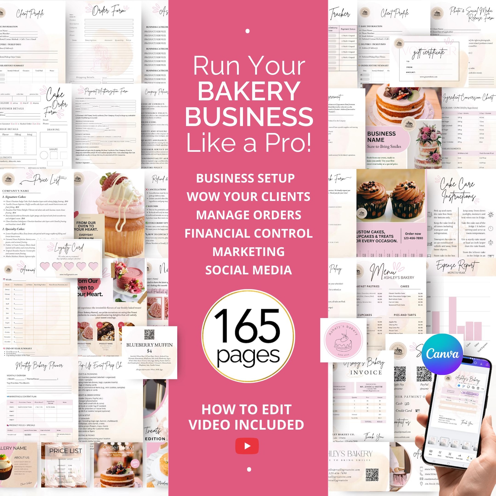 Bakery Invoice Template – Editable Canva Billing Form for Custom Cakes ...