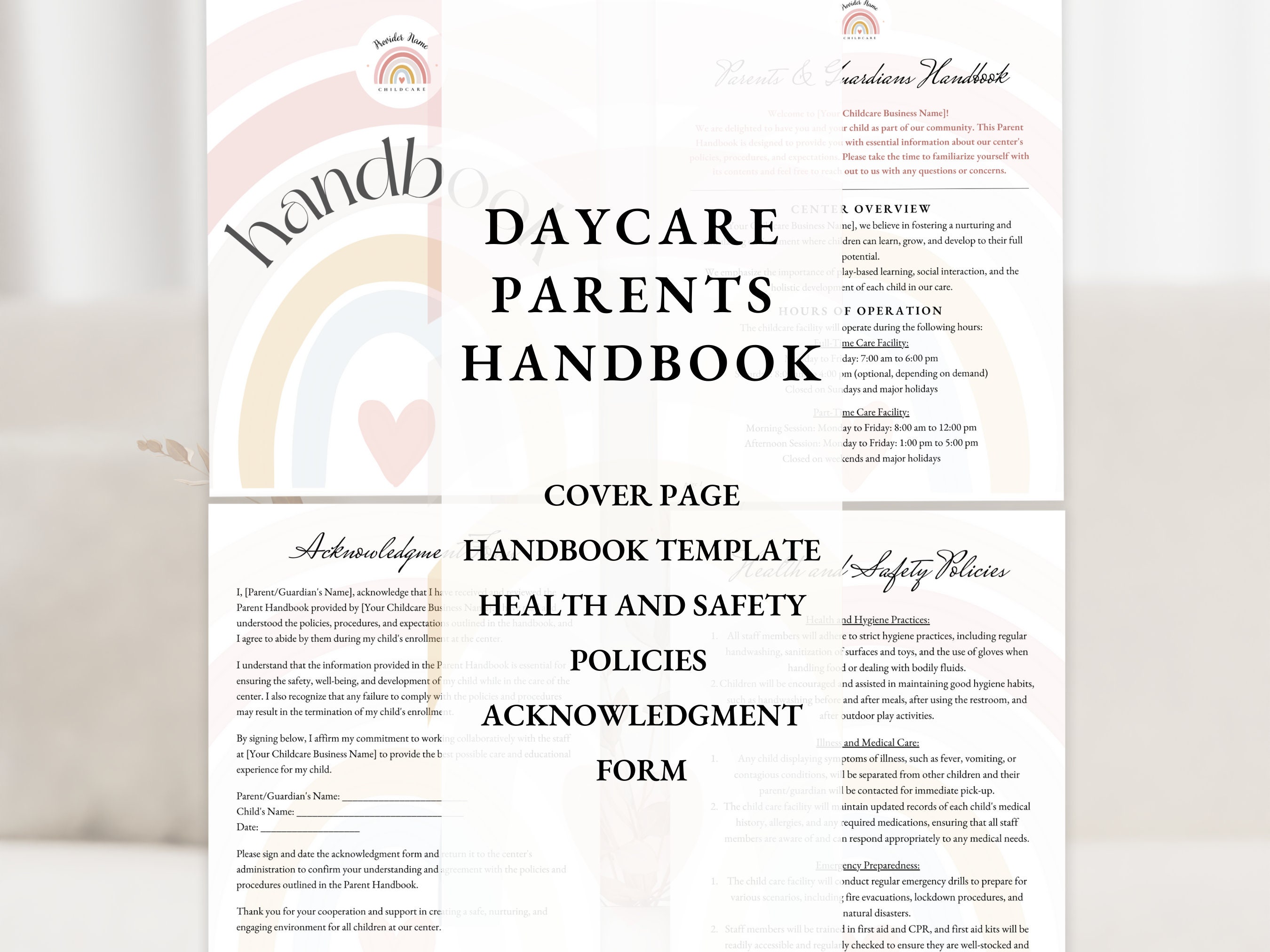 DAYCARE HANDBOOK. Childcare Parents and Guardians Handbook. Daycare Parents Handbook Template. Daycare Policy Handbook for Parents