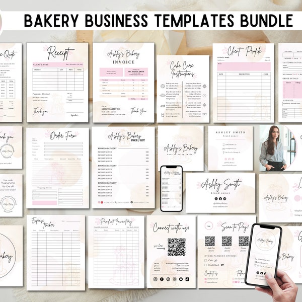 BAKERY BRANDING KIT, Cake Business Bundle, Bakery Business Forms Bundle, Small Business Templates, Baking Invoice, Cake Order Form