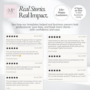 Customer reviews for wedding planner business bundle highlighting how wedding planners use editable Canva templates to organize contracts, client onboarding, wedding timelines, business forms, and planning workflows while building a professional wedding planning business.