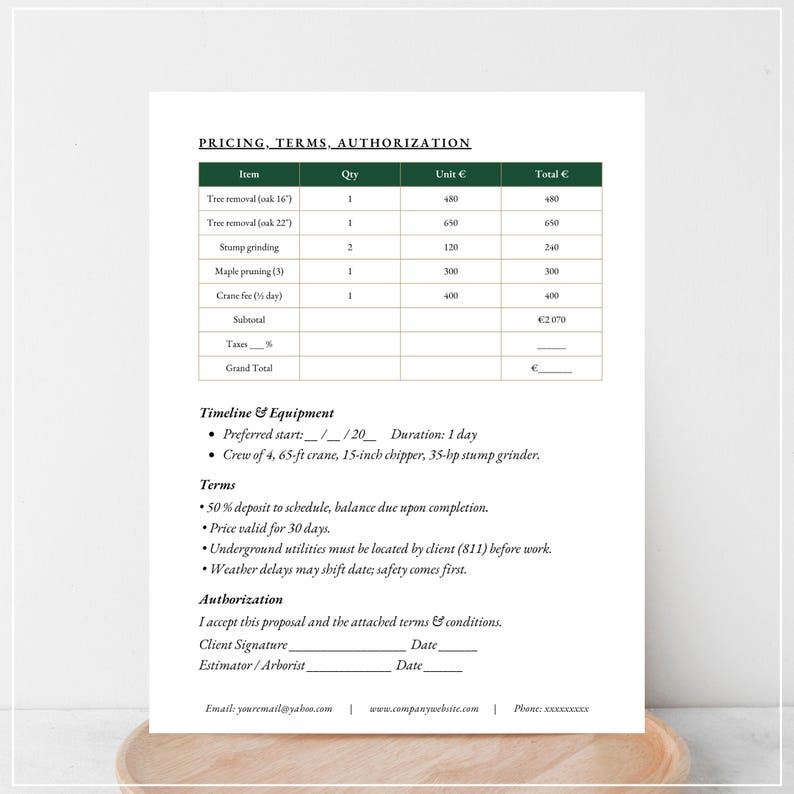 Tree Service Proposal Template | Editable Tree Removal & Trimming ...