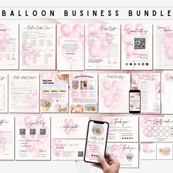 BALLOON BUSINESS BUNDLE, Balloon Order Form, Balloon Artist Contract Template, Balloon Business Cards, Balloon Garland Price Sheet Canva