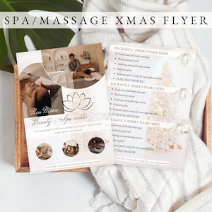 MODELO DE FLYER DE NATAL para Spa. Flyer de Natal para Massagem. Flyer de Liquidação de Natal para Spas. Design de Flyer de Bem-Estar. Flyer de Marketing para Spas.