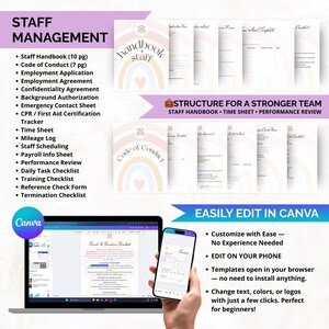 Staff management templates for daycare centers including handbook, scheduling, time sheets, and agreements