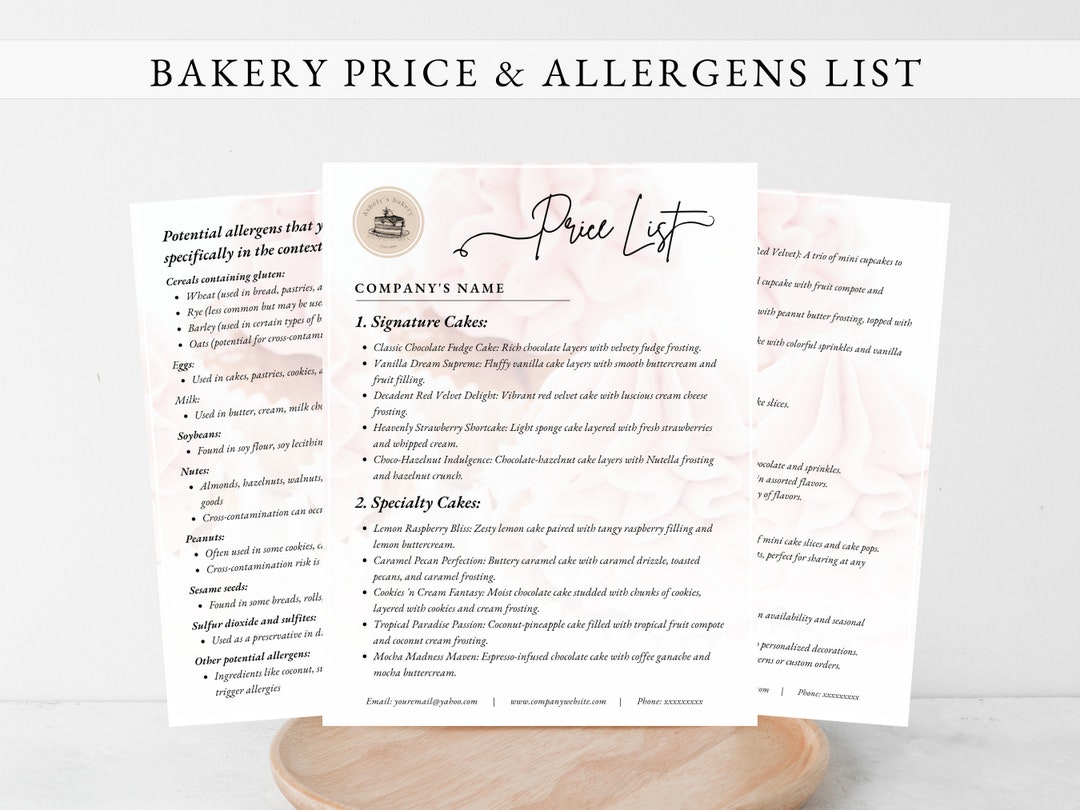 BAKERY PRICE LIST Template, Bakery Price List Flyer, Baking Price List