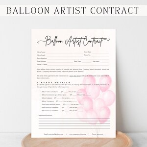 CONTRATTO PER PALLONCINI, Modello di contratto modificabile per artista di palloncini, Contratto per stilista di palloncini, Contratto per decorazione di palloncini, Contratto per ghirlande di palloncini