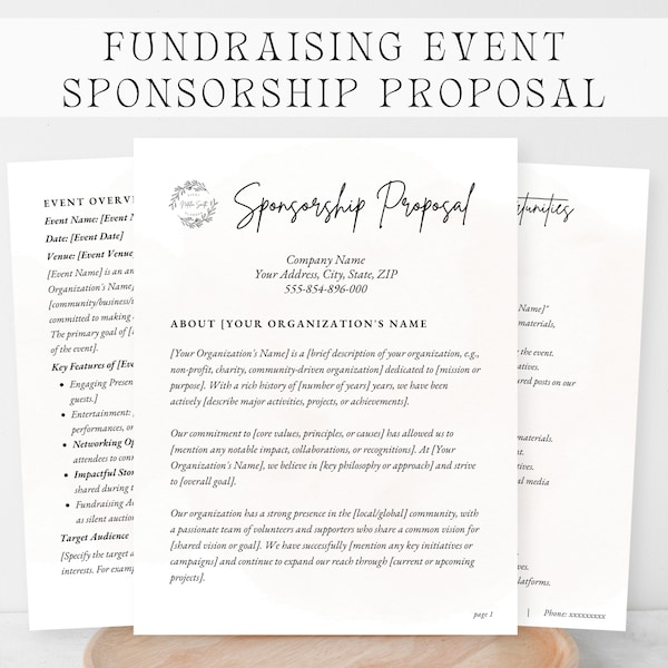 SPONSORSHIP PROPOSAL for FUNDRAISER. Fundraising Event Sponsorship Proposal Template. Benefit Event Sponsorship. Editable Sponsorship Pitch