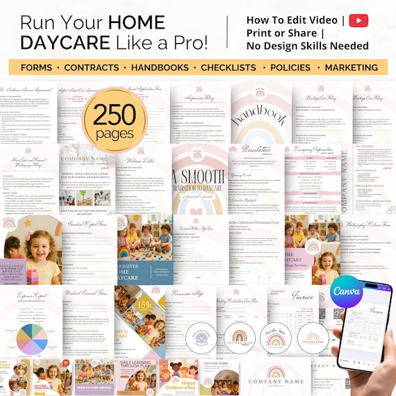 HOME DAYCARE STARTER Kit – Editable In Home Daycare Forms, Parent Handbook Canva Template, Childcare Contract & Policy, Daily Report Sheet