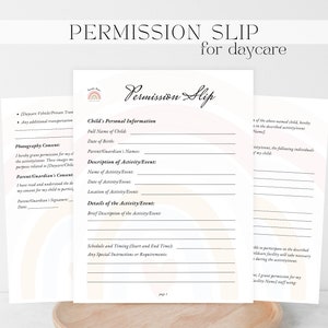 FIELD TRIP PERMISSION Slip Template for Daycare. Field Trip Form. Childcare Permission Form for Parents. Consent Form for Flied Trip
